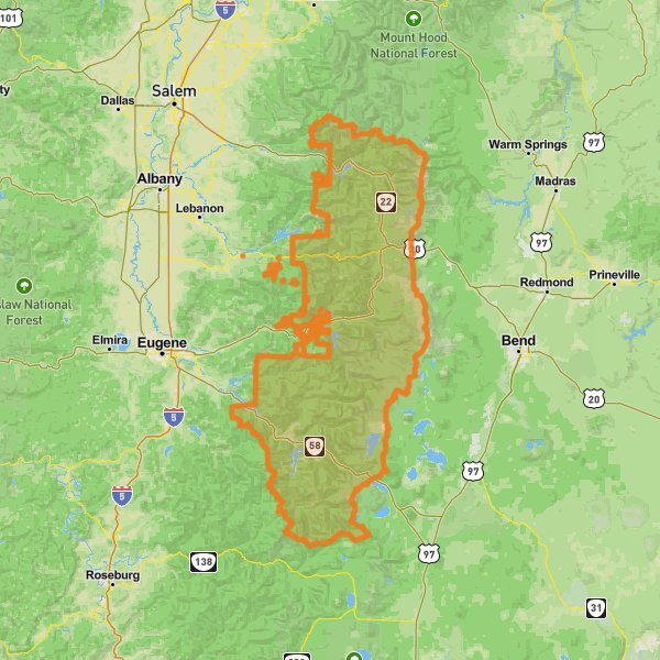 Willamette National Forest mobile static map