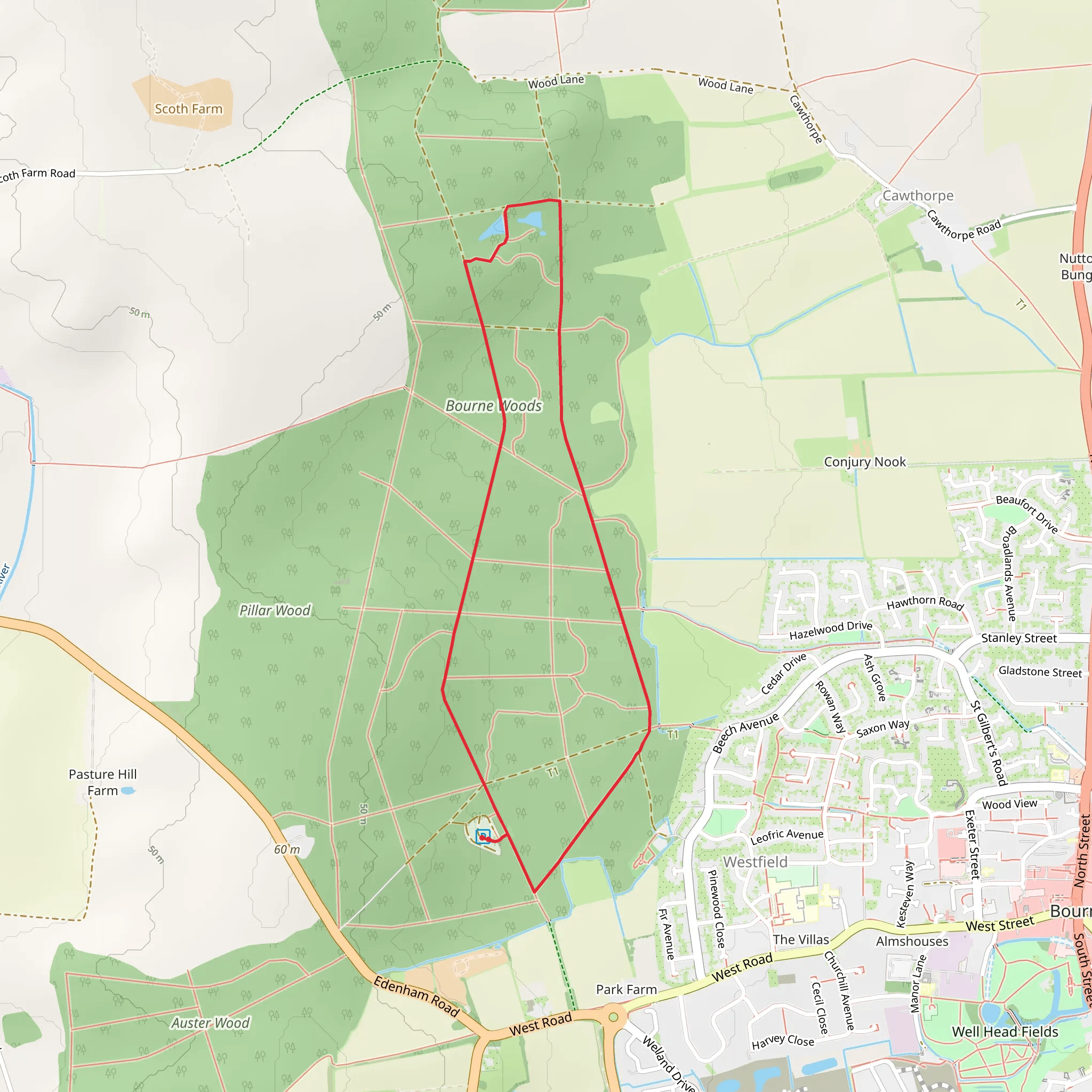 Bourne Woods Loop mobile static map