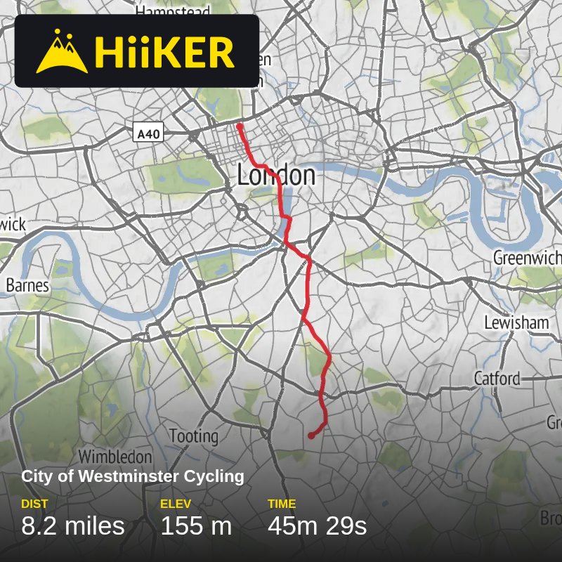 A map preview of the recording City of Westminster Cycling.