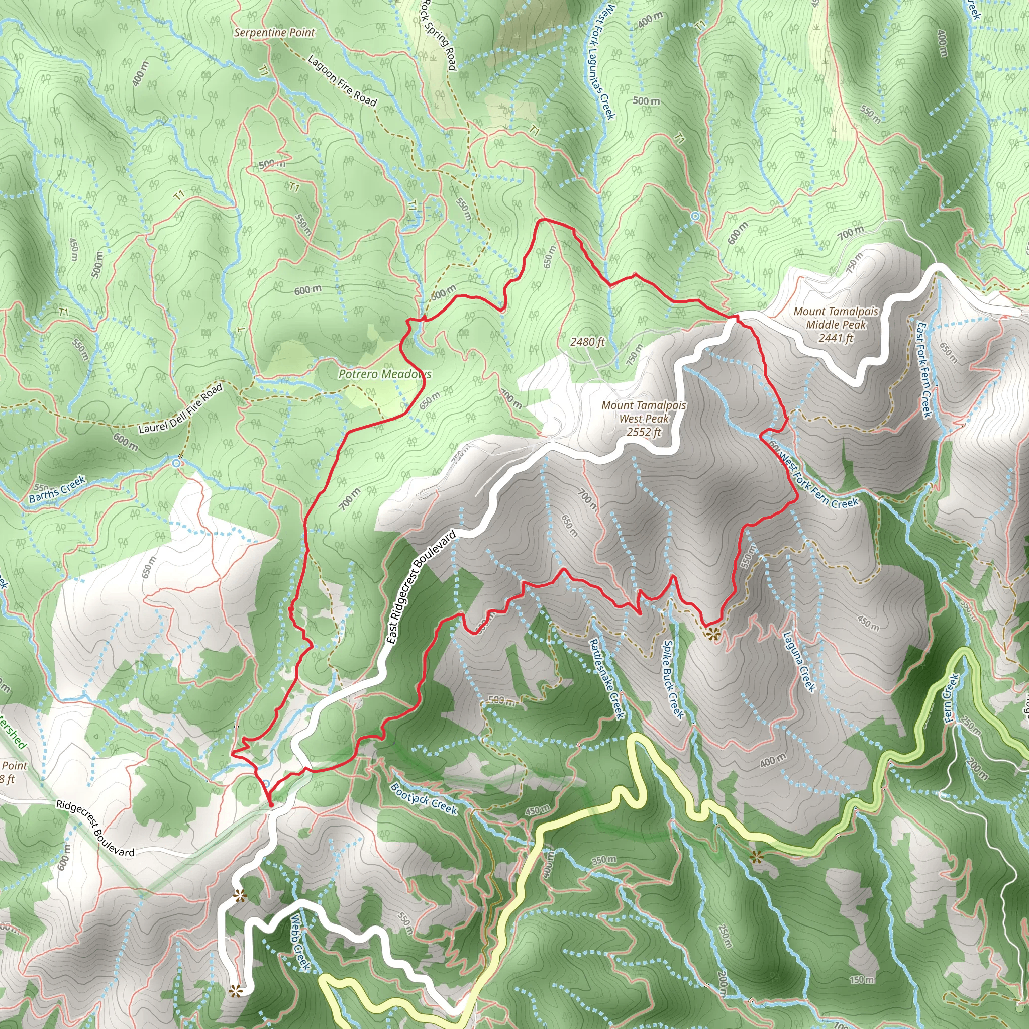 Mount Tamalpais West Peak Loop mobile static map