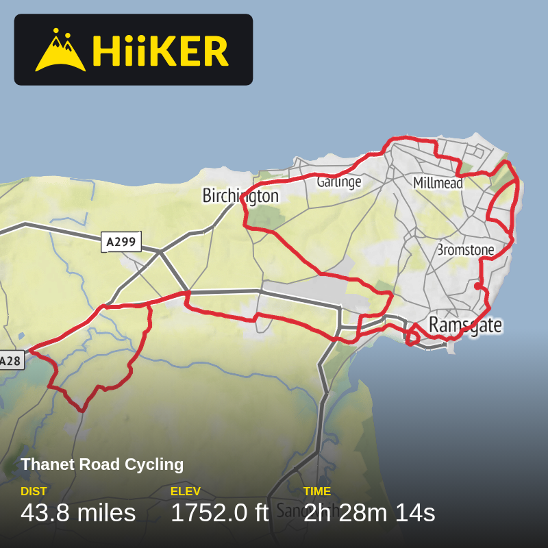 A map preview of the recording Thanet Road Cycling.