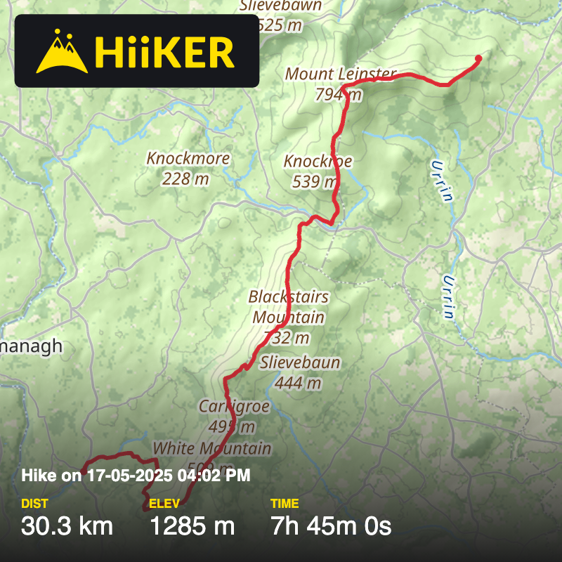 A map preview of the recording Hike on 17-05-2025 04:02 PM.