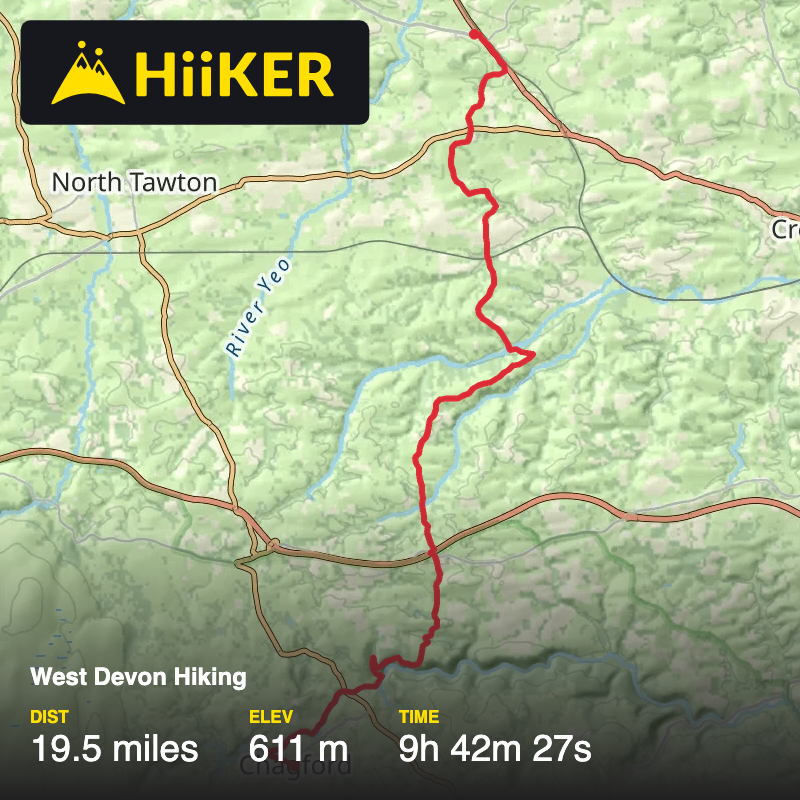 A map preview of the recording West Devon Hiking.