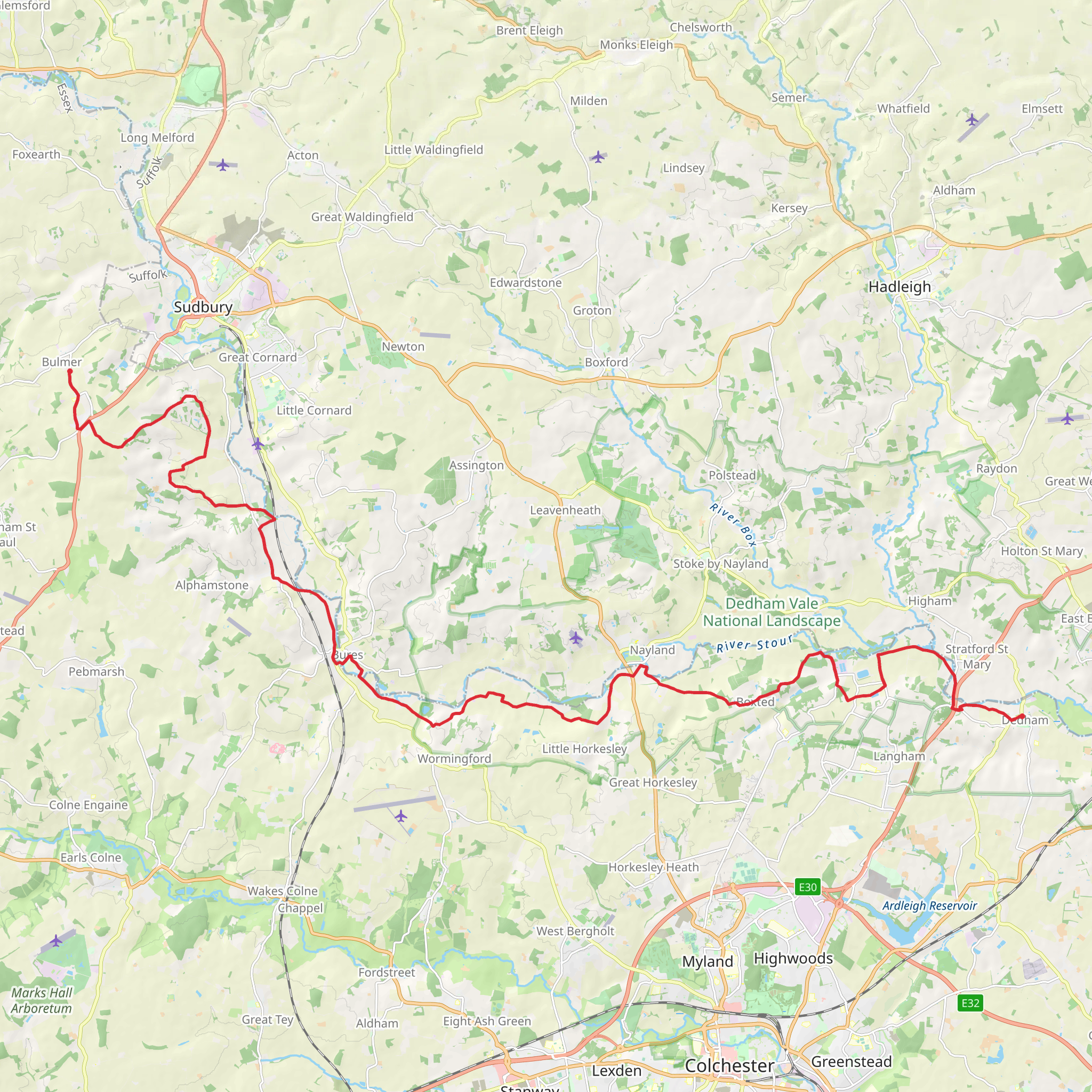 Lasso Essex - Dedham Ferrers to Bulmer mobile static map