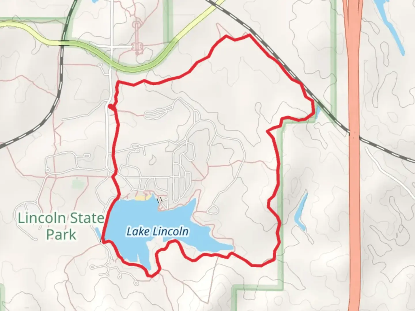 An image depicting the trail Lincoln State Park and Lake Lincoln Loop - East and its surrounding area.