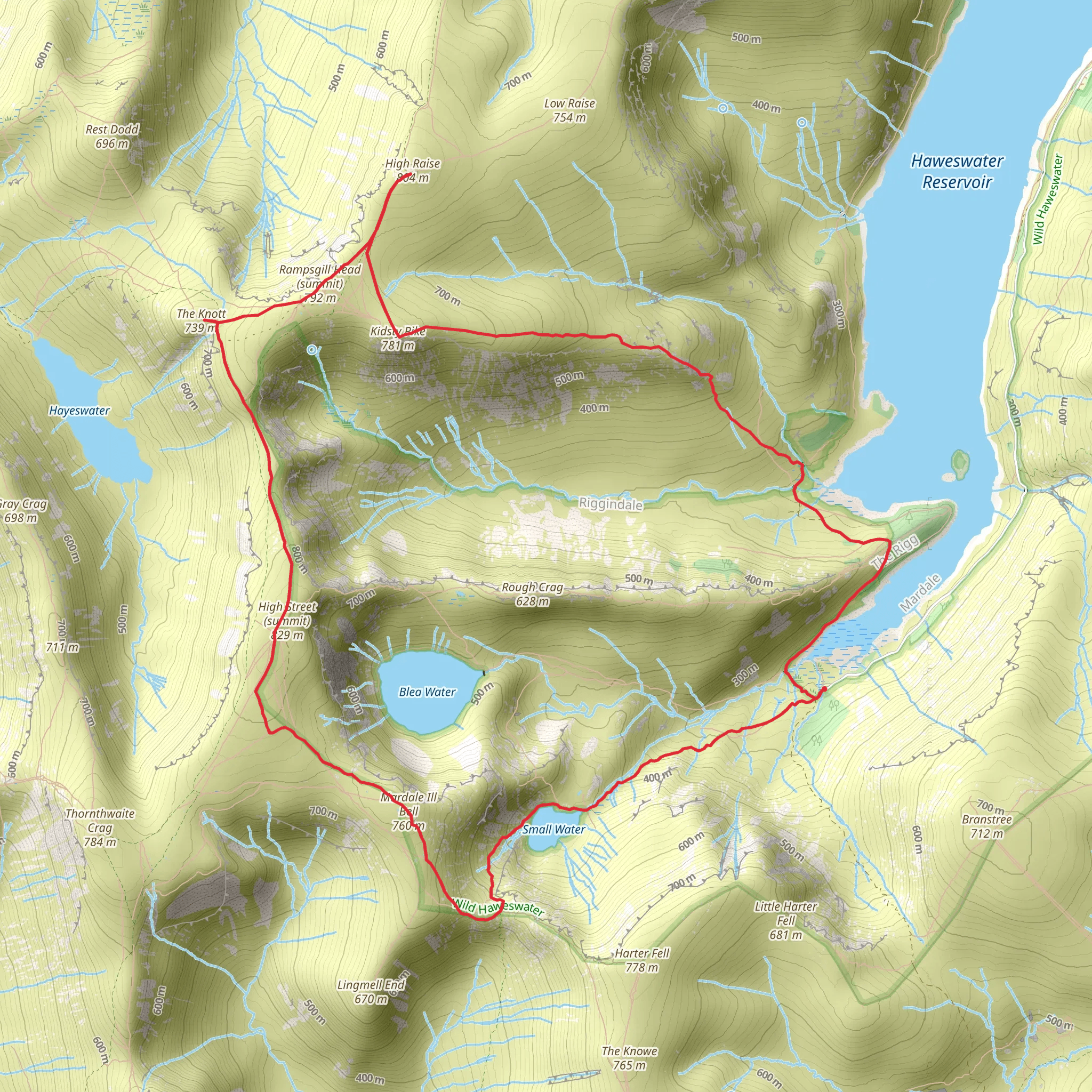 Kidsty Pike,High Raise, Rampsgill Head, The knott and Mardale Ill Bell Loop mobile static map