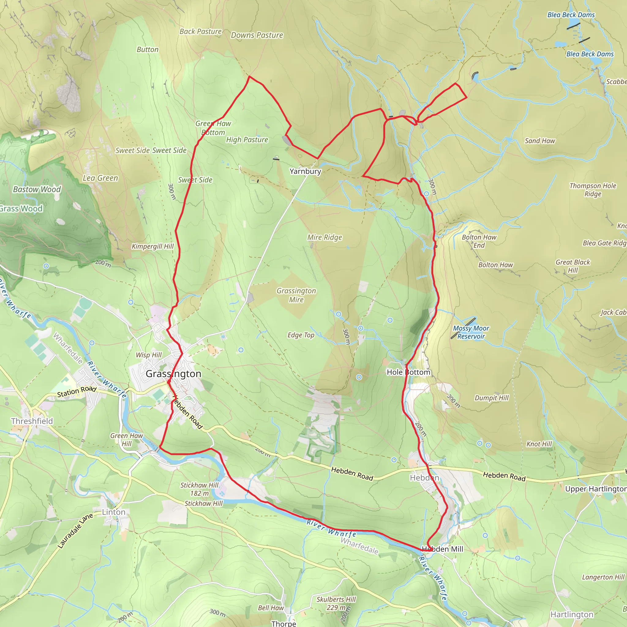 River Wharfe, Mossy Moor Ridge, Coalgrovebeck Reservoir Loop mobile static map