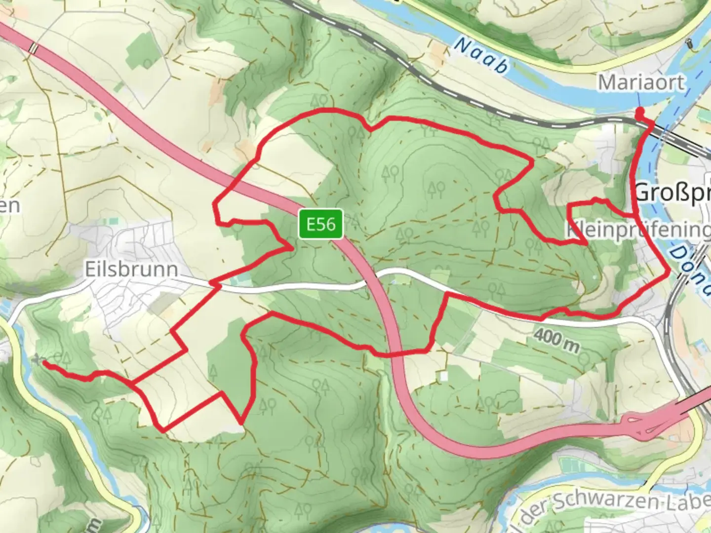 An image depicting the trail Marienhohe and Stifterfelsen Loop and its surrounding area.