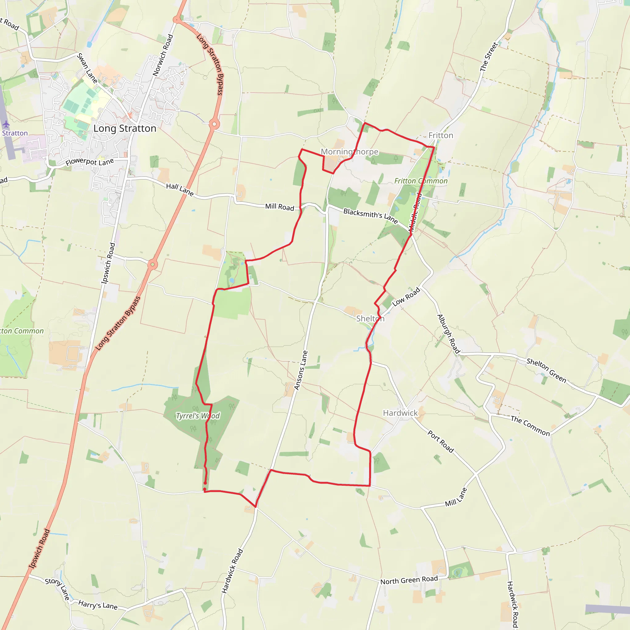 Shelton and Fritton Common from Tyrrels Wood mobile static map
