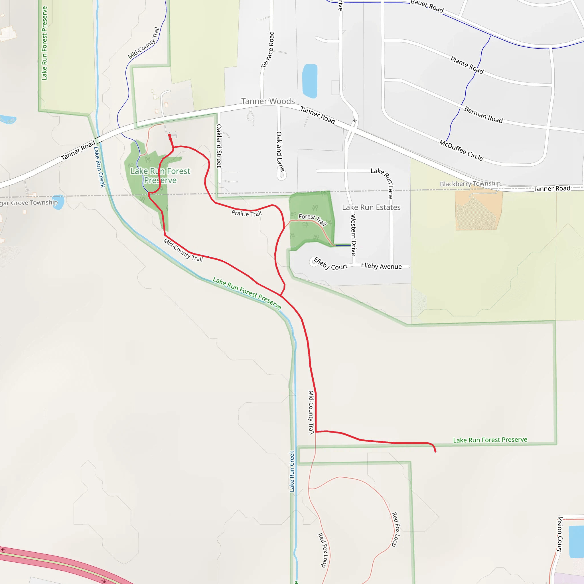 Mid-County, Savannah Knoll and Prairie Loop Trail mobile static map