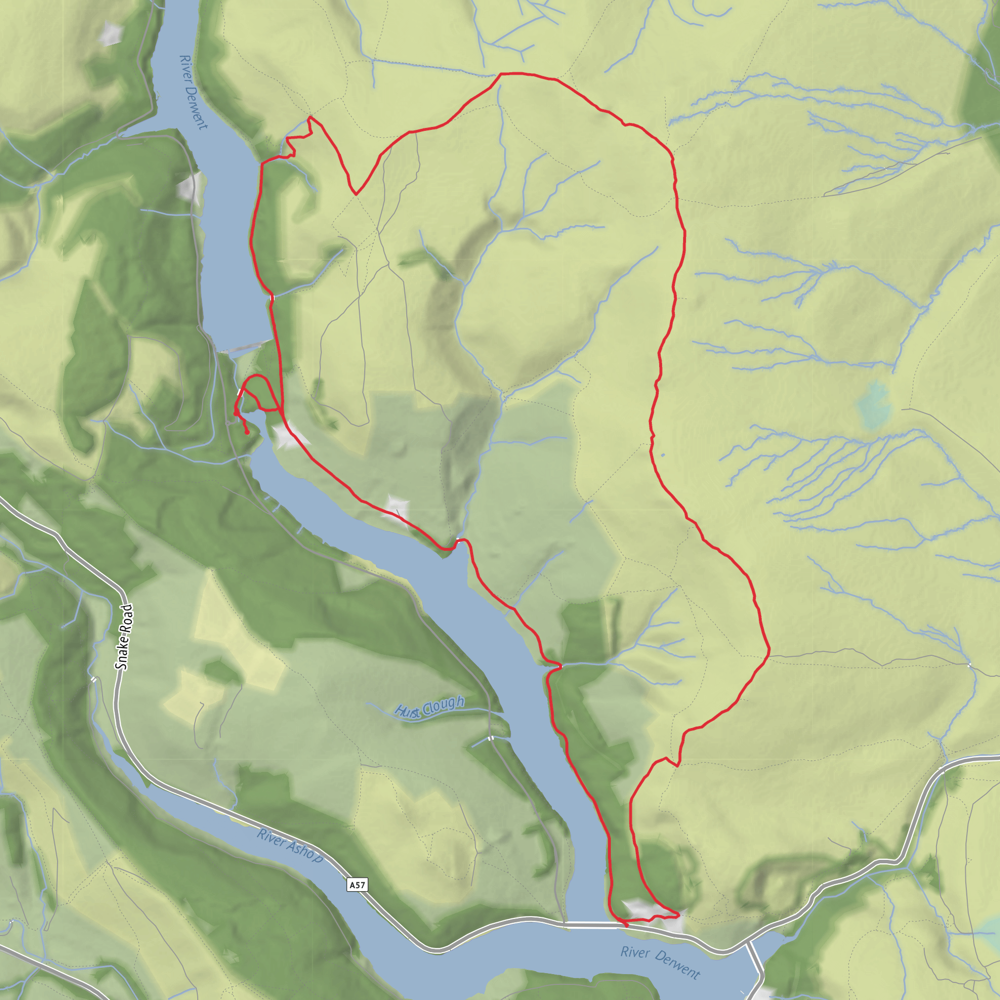 Derwent Reservoir, Back Tor, White Tor, Wginstone Lee Tor and Ladybower Loop mobile static map