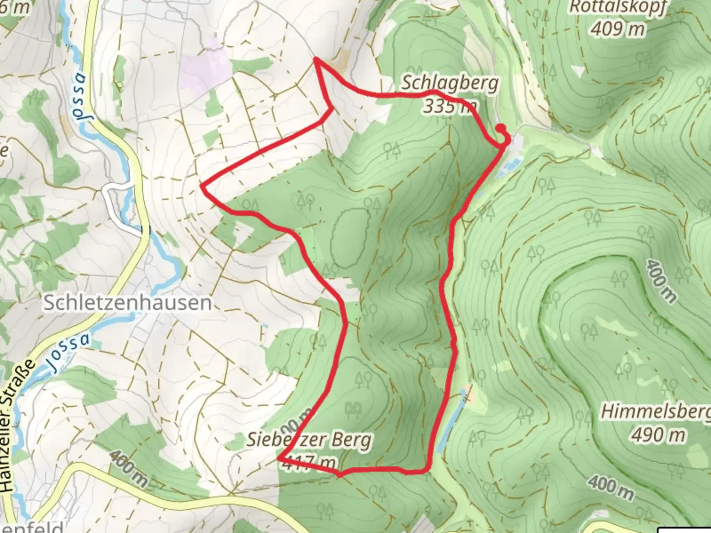 An image depicting the trail Schlagberg via Bonifatiusroute and Extratour Muehlentour and its surrounding area.