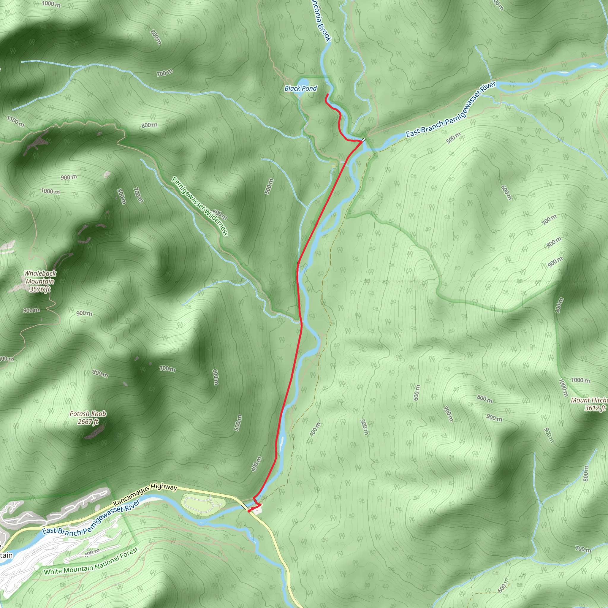 Black Pond via Lincoln Woods Trail mobile static map