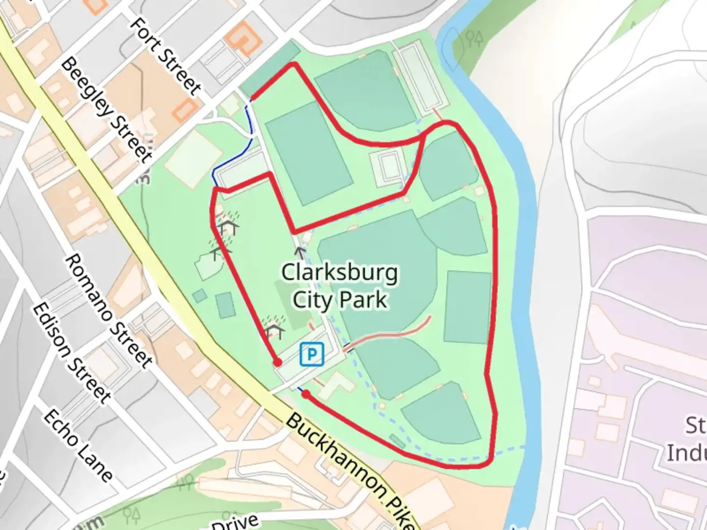An image depicting the trail Frank Memorial Field Loop and its surrounding area.