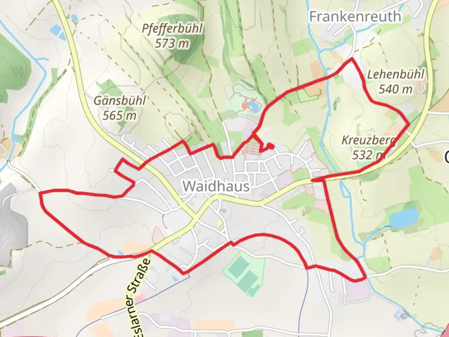 An image depicting the trail Glasschleifererweg and Papierweg Loop and its surrounding area.