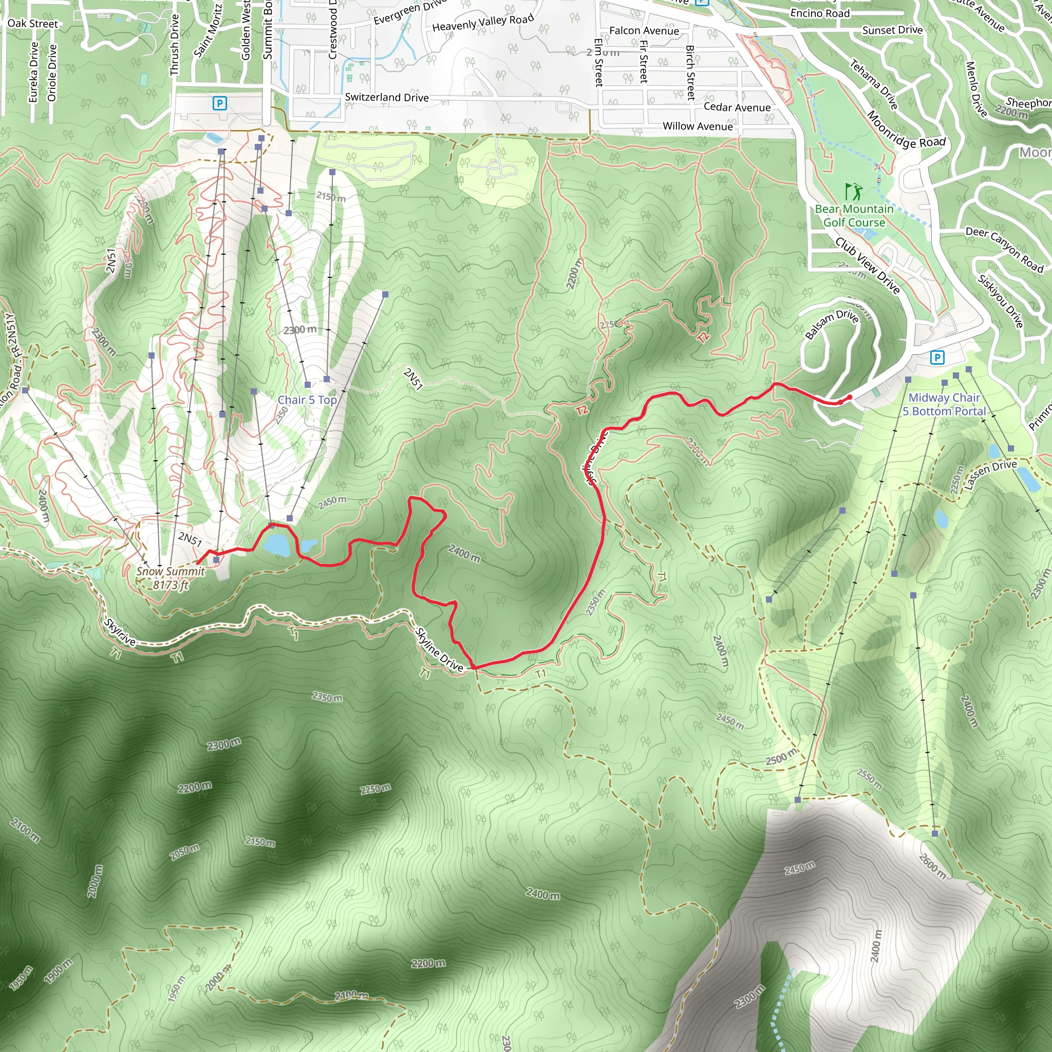 Snow Summit via Skyline Drive mobile static map