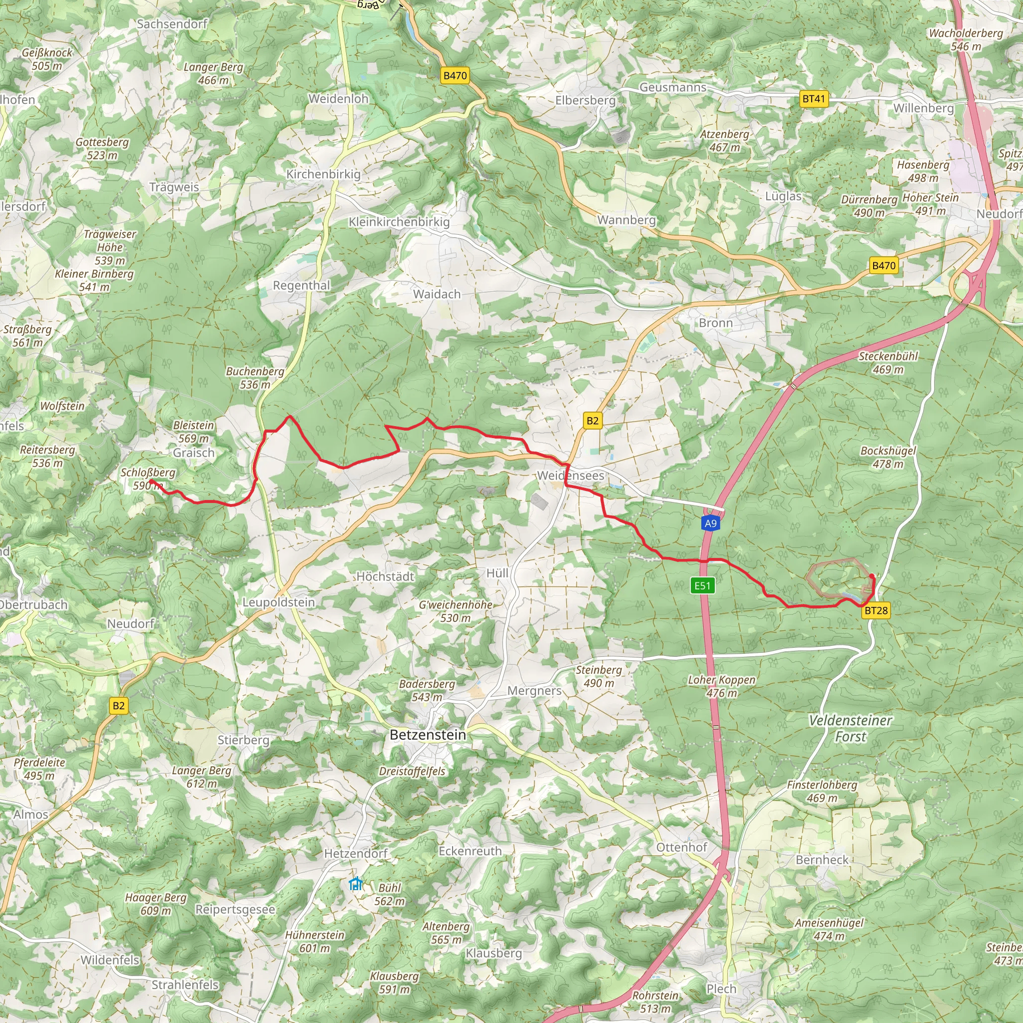 Waldschenke to Schlossberg via Hufeisen-Leienfels mobile static map