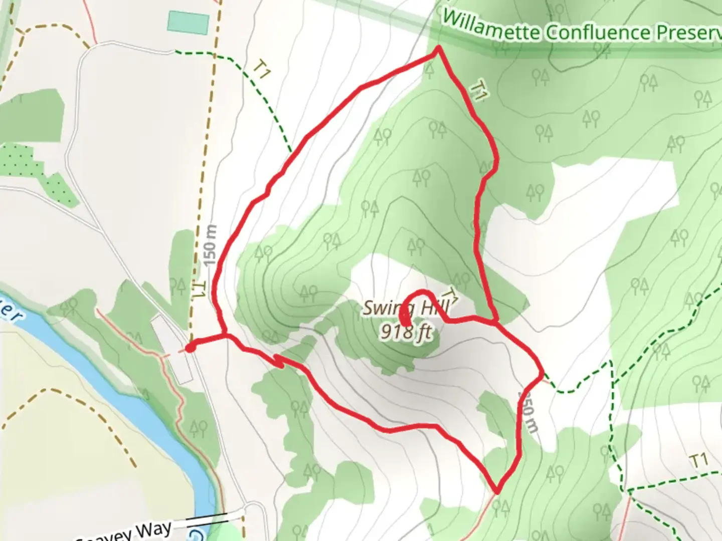 An image depicting the trail Swing Hill via Trail 3 and Trail 7 Loop and its surrounding area.