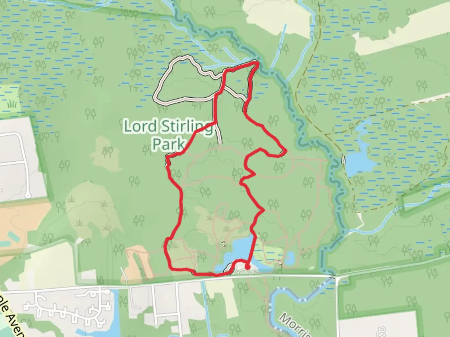 An image depicting the trail Red - Yellow Trail and Unblazed Loop and its surrounding area.