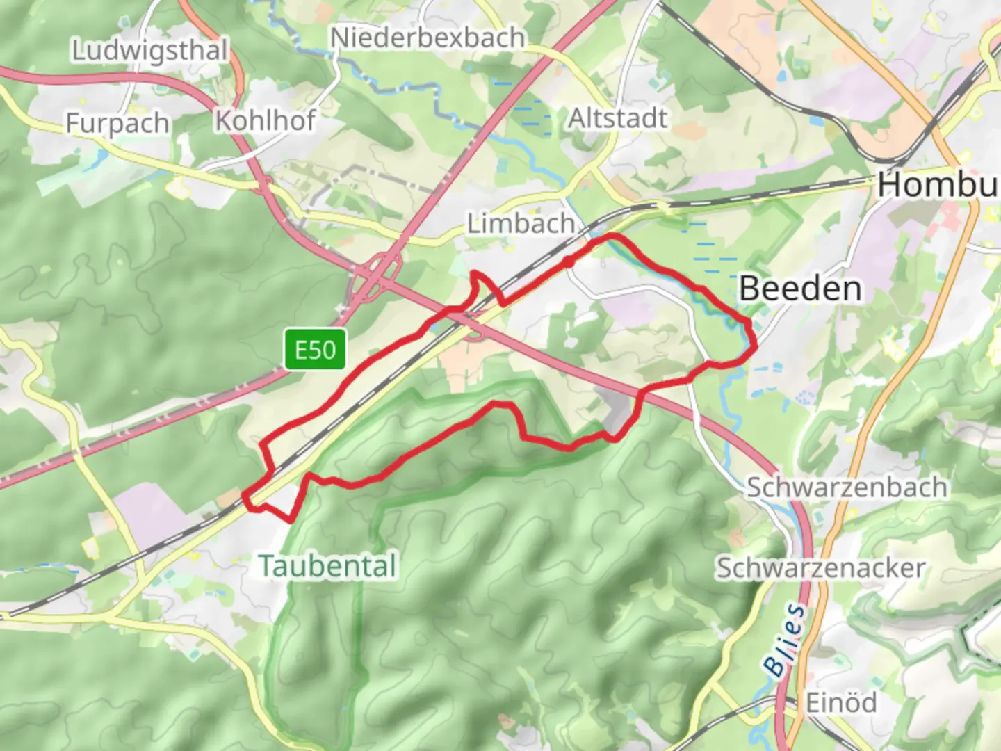 An image depicting the trail Limbach Loop and its surrounding area.