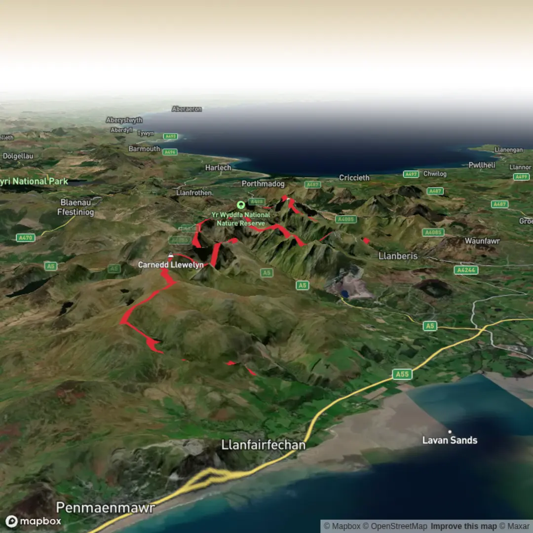 An image depicting the trail Welsh 3000s Ultra Route and its surrounding area.