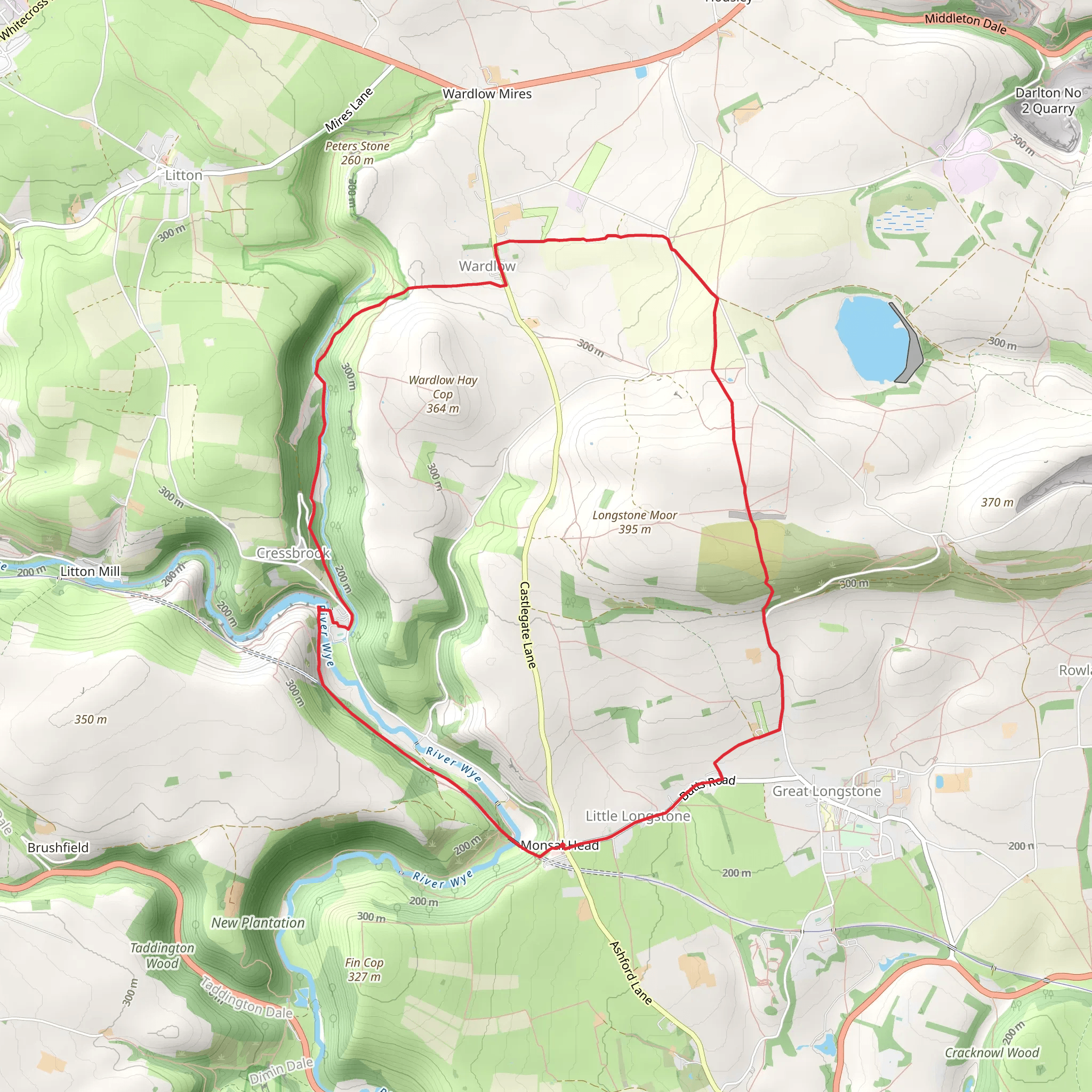 Little Longstone - Longstone Moor - Cressbrook Dale - Monsal Trail and Monsal Head mobile static map