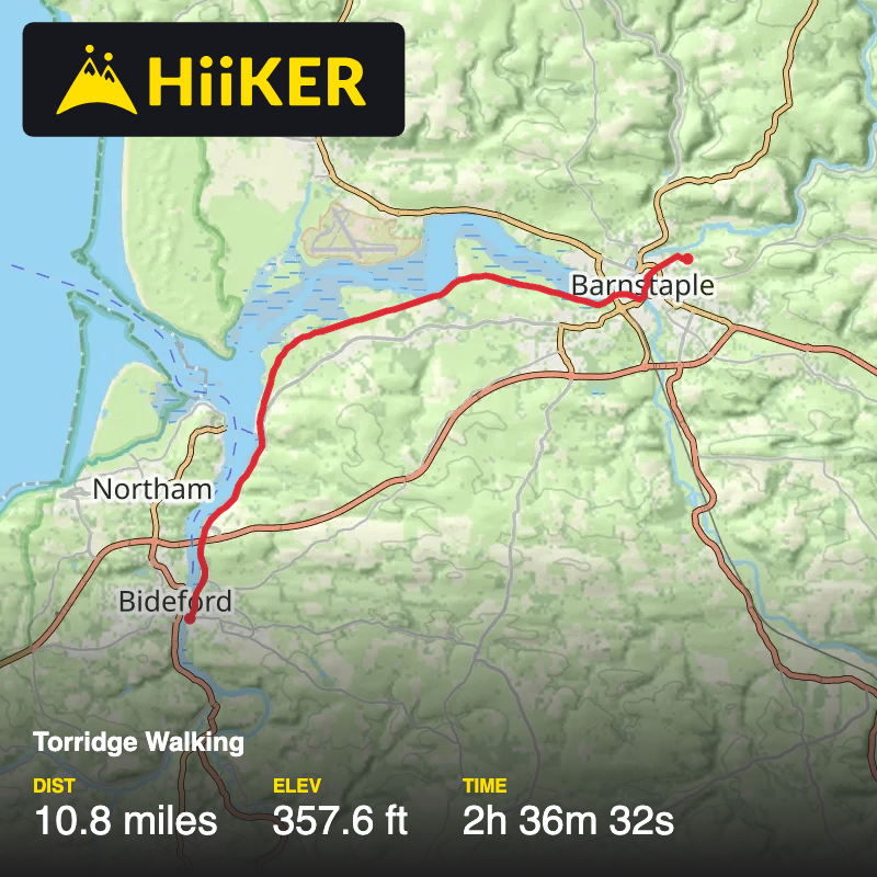 A map preview of the recording Torridge Walking.