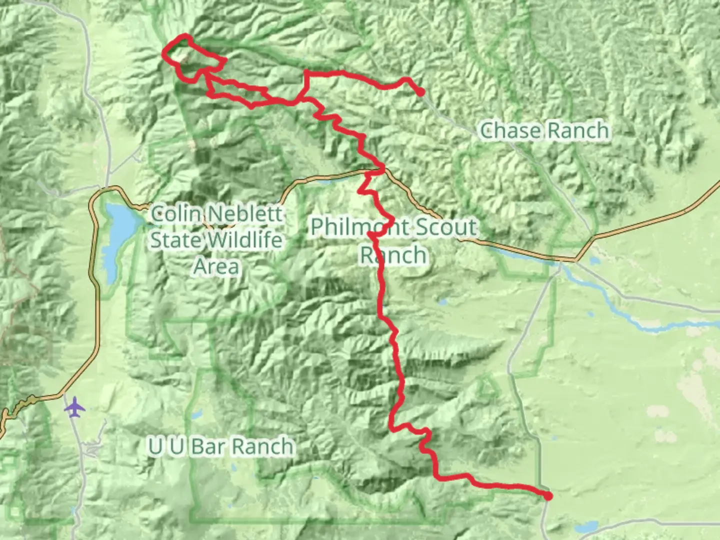 An image depicting the trail Baldy Mountain and Ute Creek and South Ponil Creek and its surrounding area.