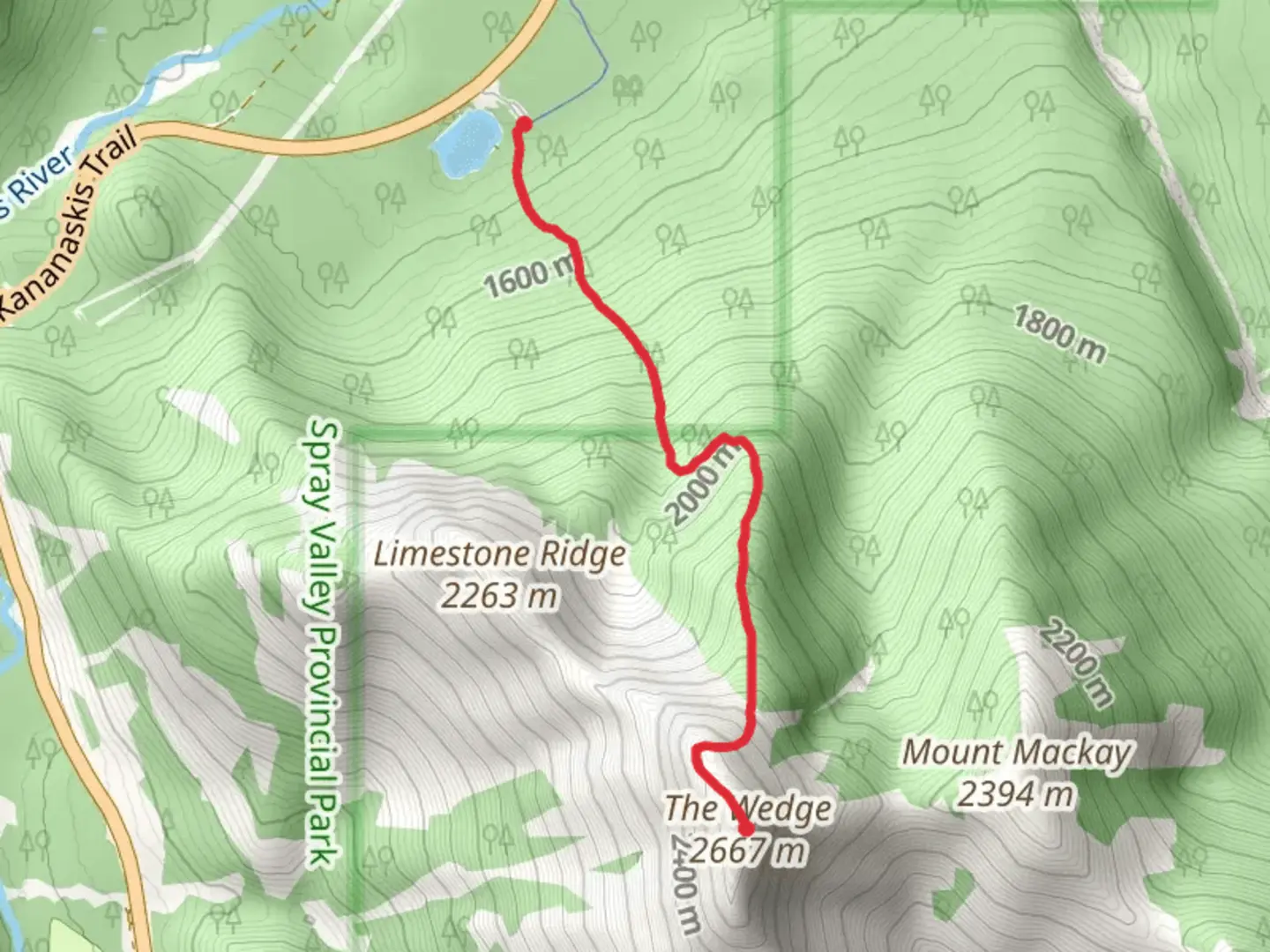 An image depicting the trail The Wedge and its surrounding area.
