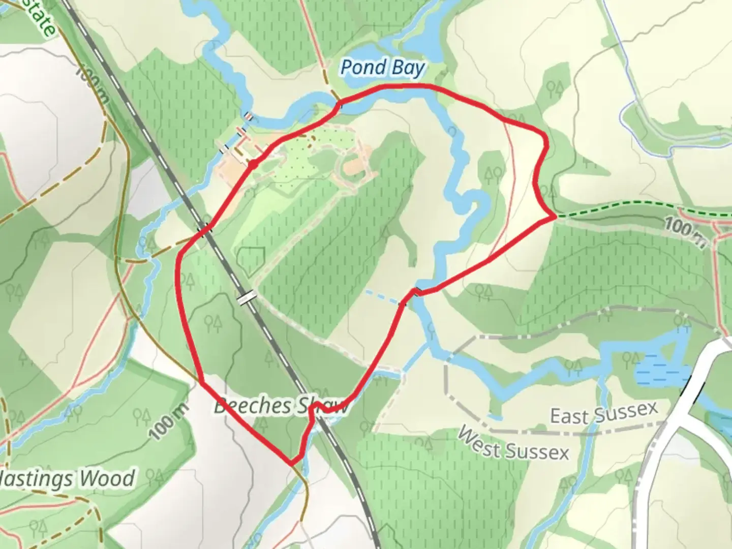 An image depicting the trail Beeches Shaw Loop and its surrounding area.