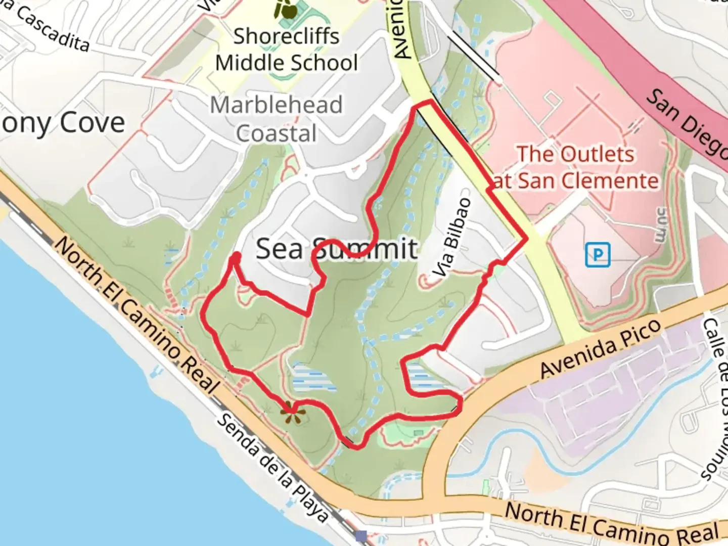 An image depicting the trail Ocean View Park Loop and its surrounding area.
