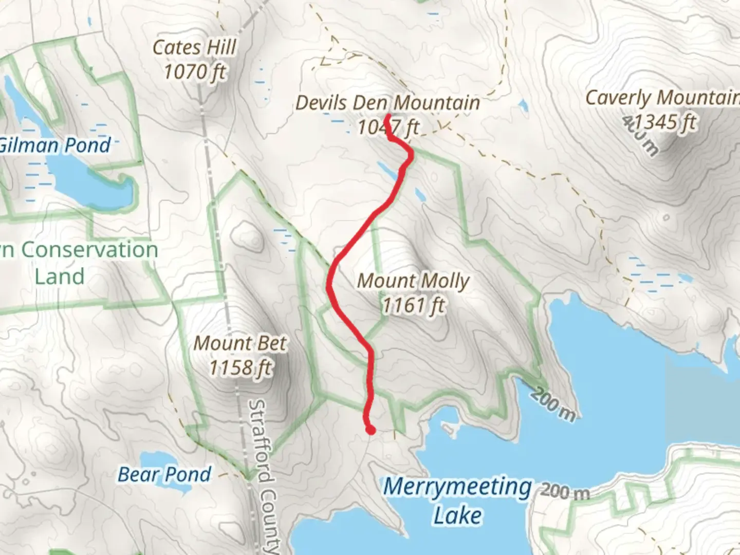 An image depicting the trail Chesley Road to Mount Devil's Den Trail and its surrounding area.