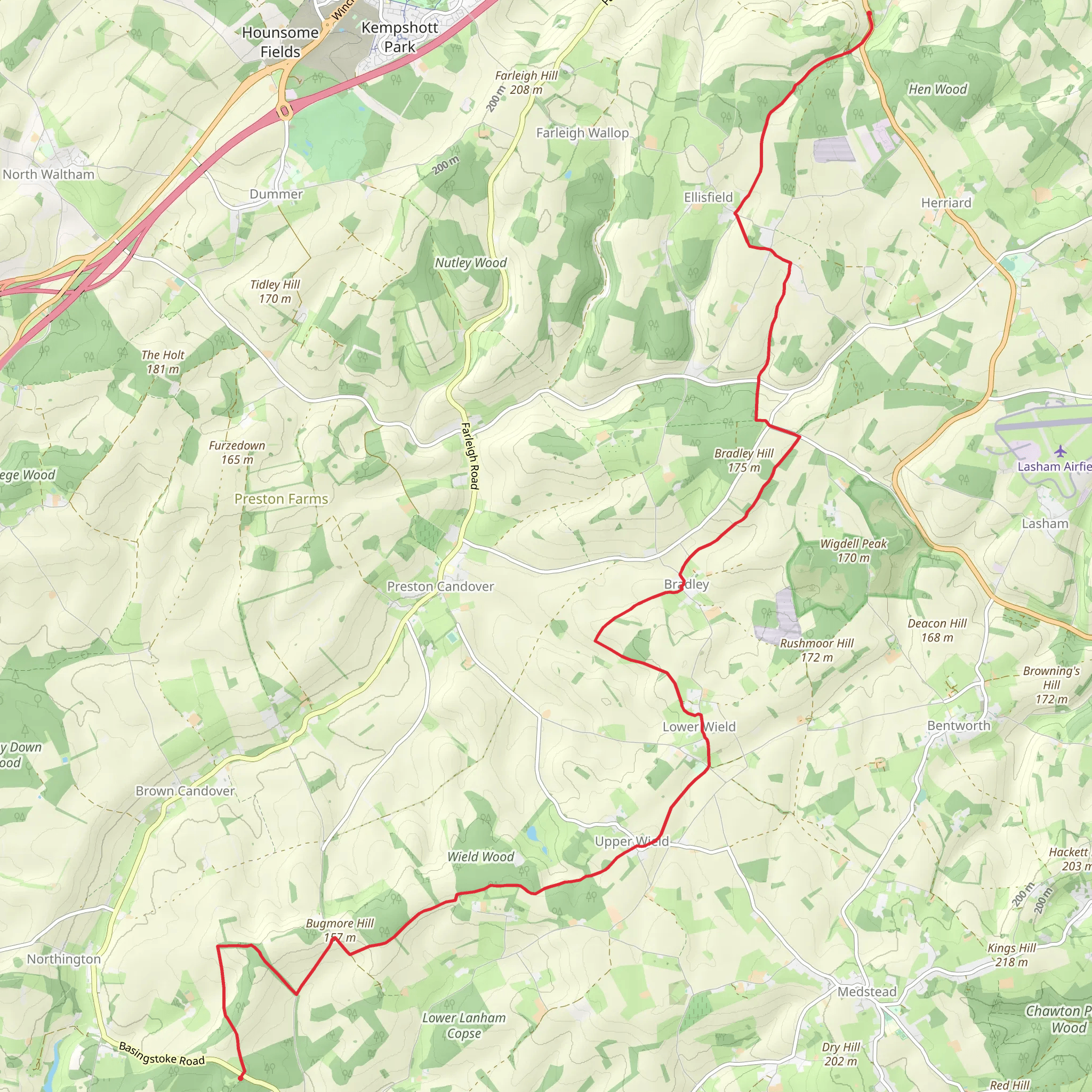 Abbotswood to Winslade Walk mobile static map
