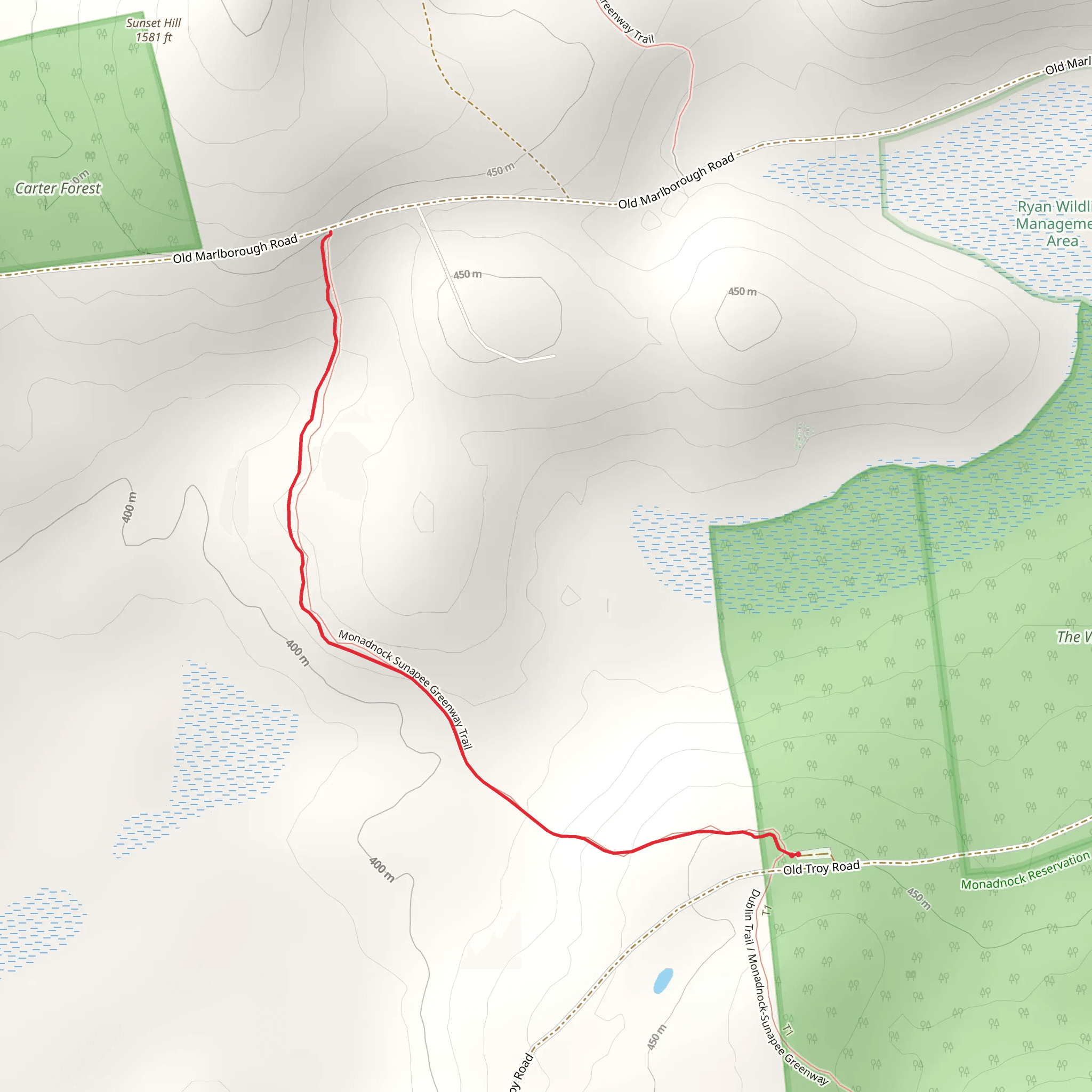 Monadnock Sunapee Greenway Trail via Old Troy Road mobile static map