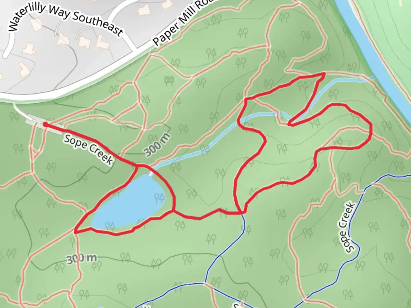 An image depicting the trail Sope Creek Short Loop and its surrounding area.