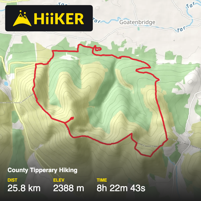 A map preview of the recording County Tipperary Hiking.
