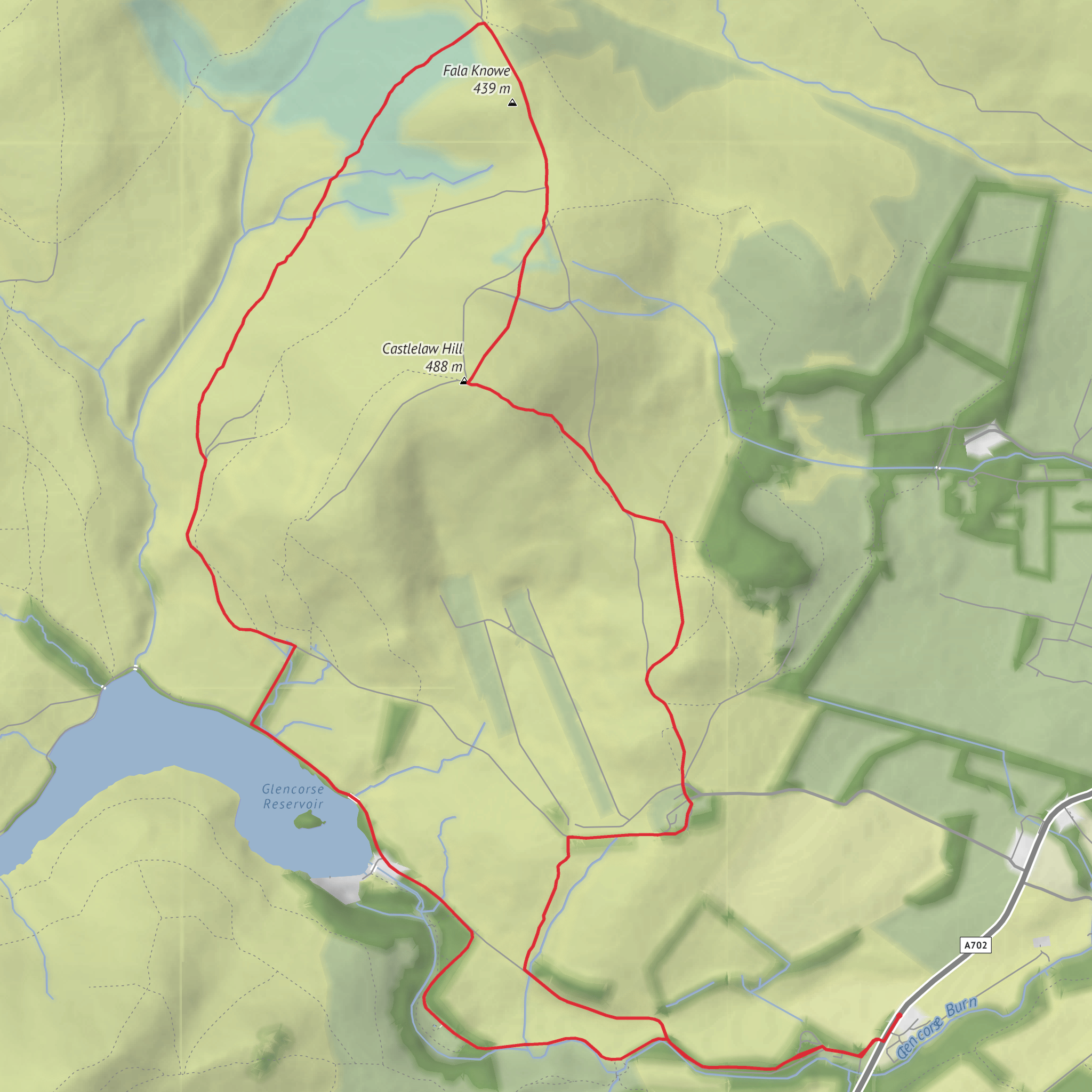 Glencorse Reservoir, Fala Knowe and Castlelaw Hill Loop mobile static map