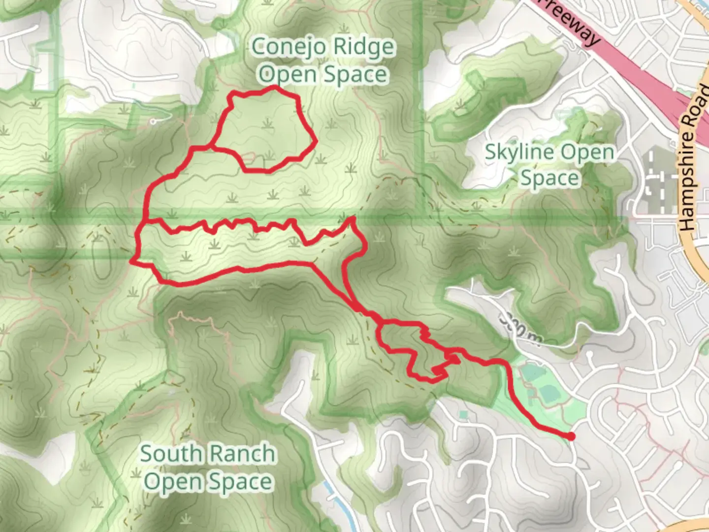 An image depicting the trail Triunfo Community Park Loop and its surrounding area.