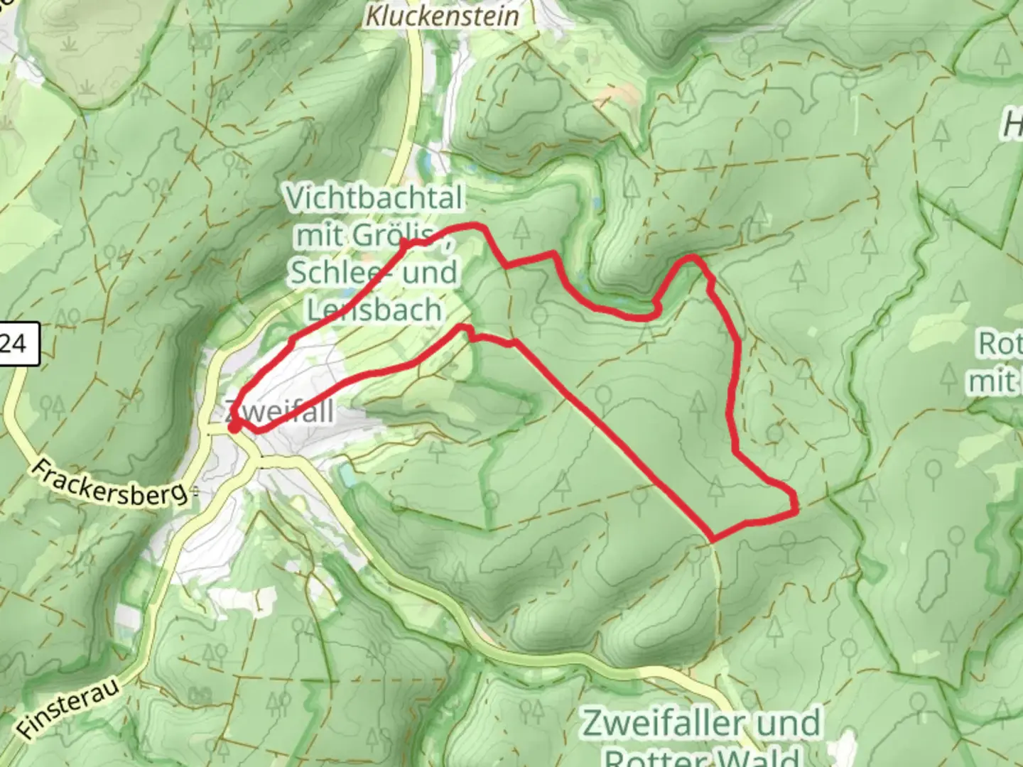 An image depicting the trail Zweifall Loop and its surrounding area.