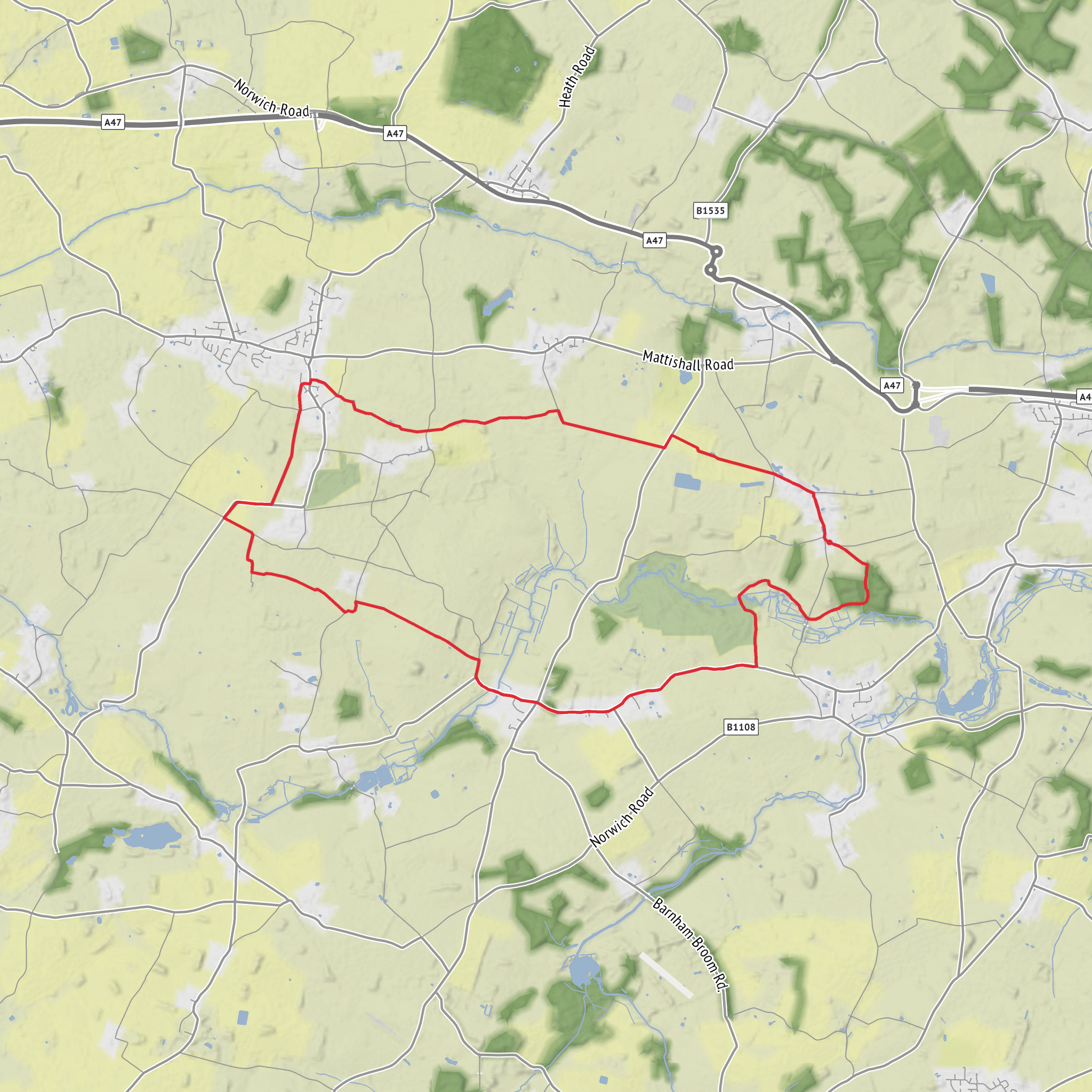 Colton to Mattishall Loop mobile static map