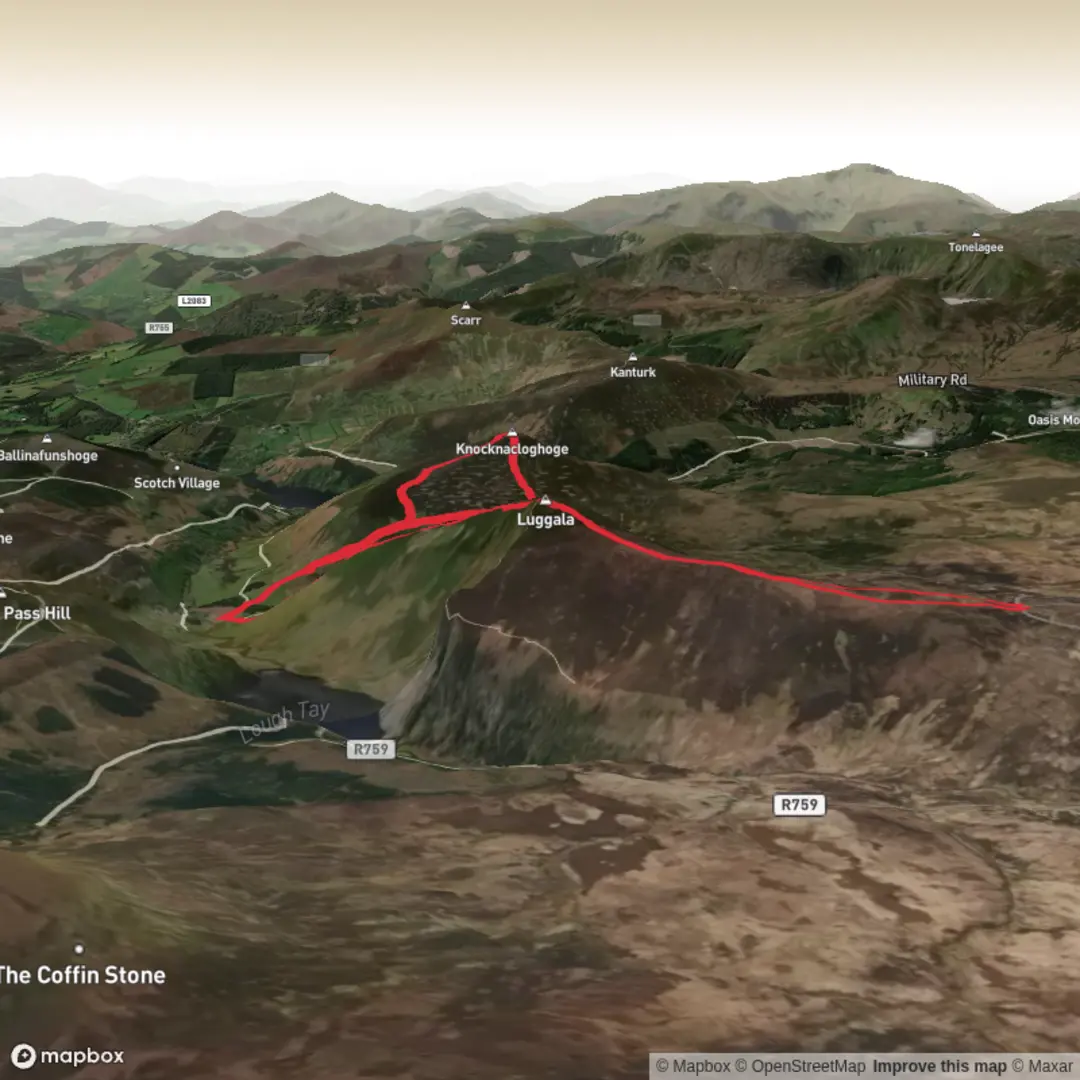 An image depicting the trail Luggala loop and its surrounding area.