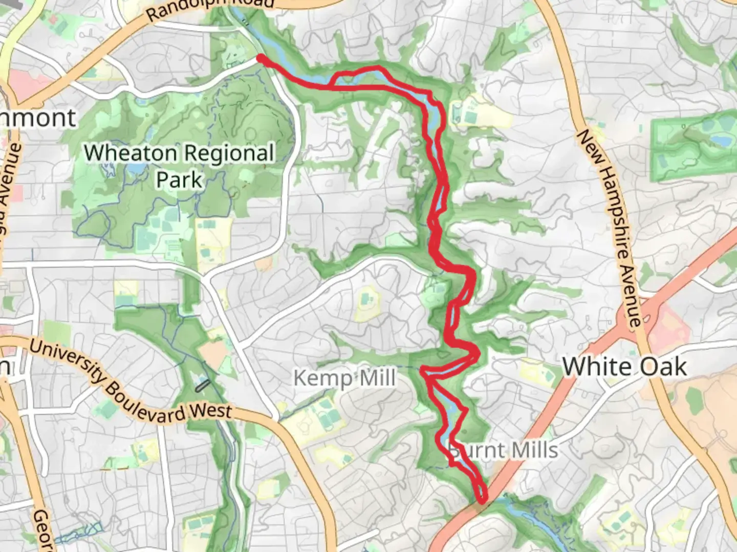 An image depicting the trail Rachel Carson Greenway Trail and Northwest Branch Loop Trail and its surrounding area.