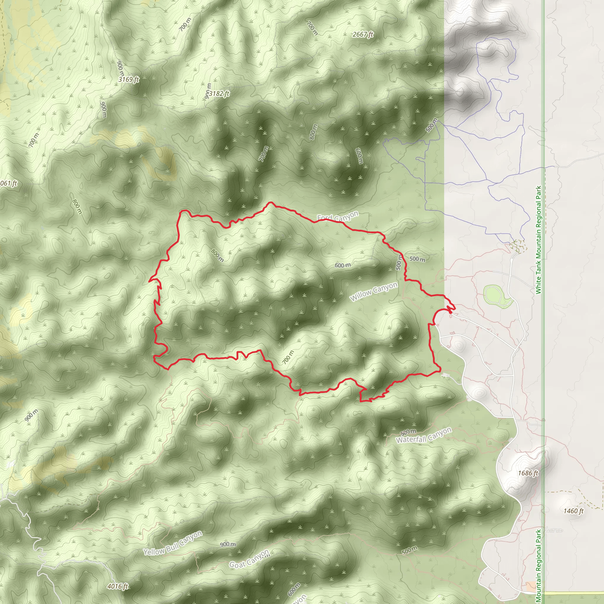 Ford Canyon Trail and Willow Canyon Trail Loop mobile static map