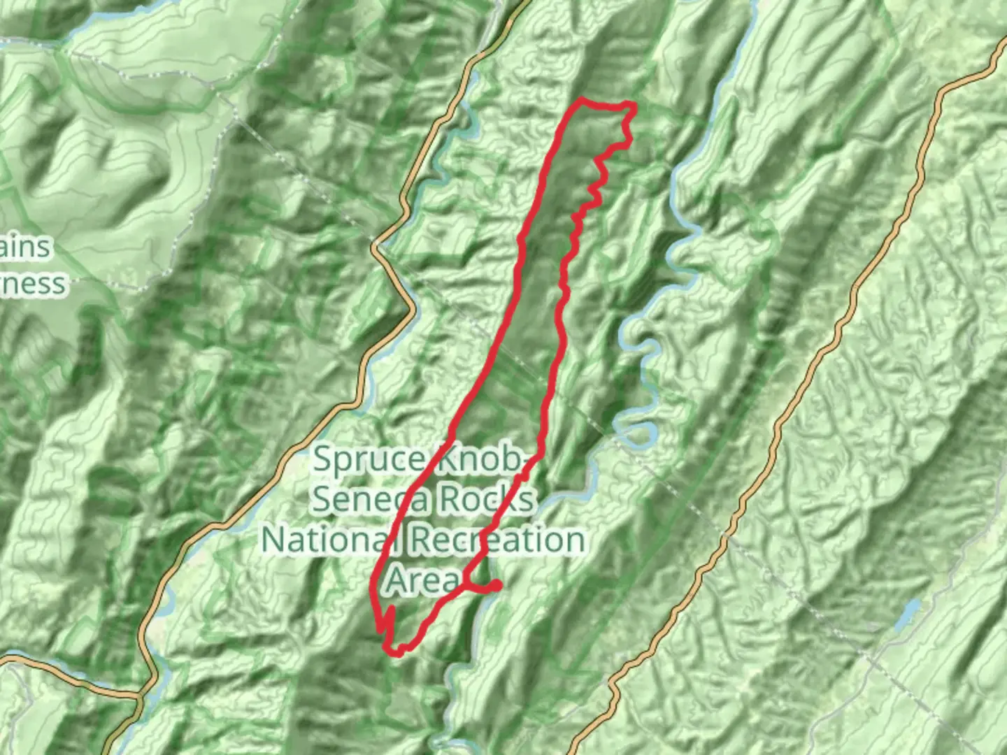 An image depicting the trail North Fork Mountain Trail and Smoke Hole Road Loop and its surrounding area.