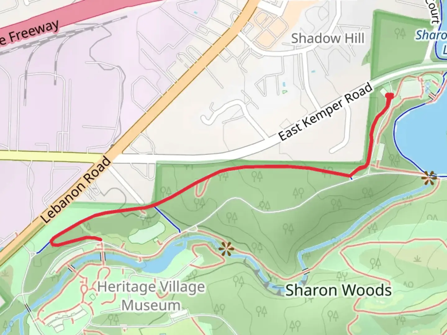 An image depicting the trail Walk along Sharon Creek and its surrounding area.