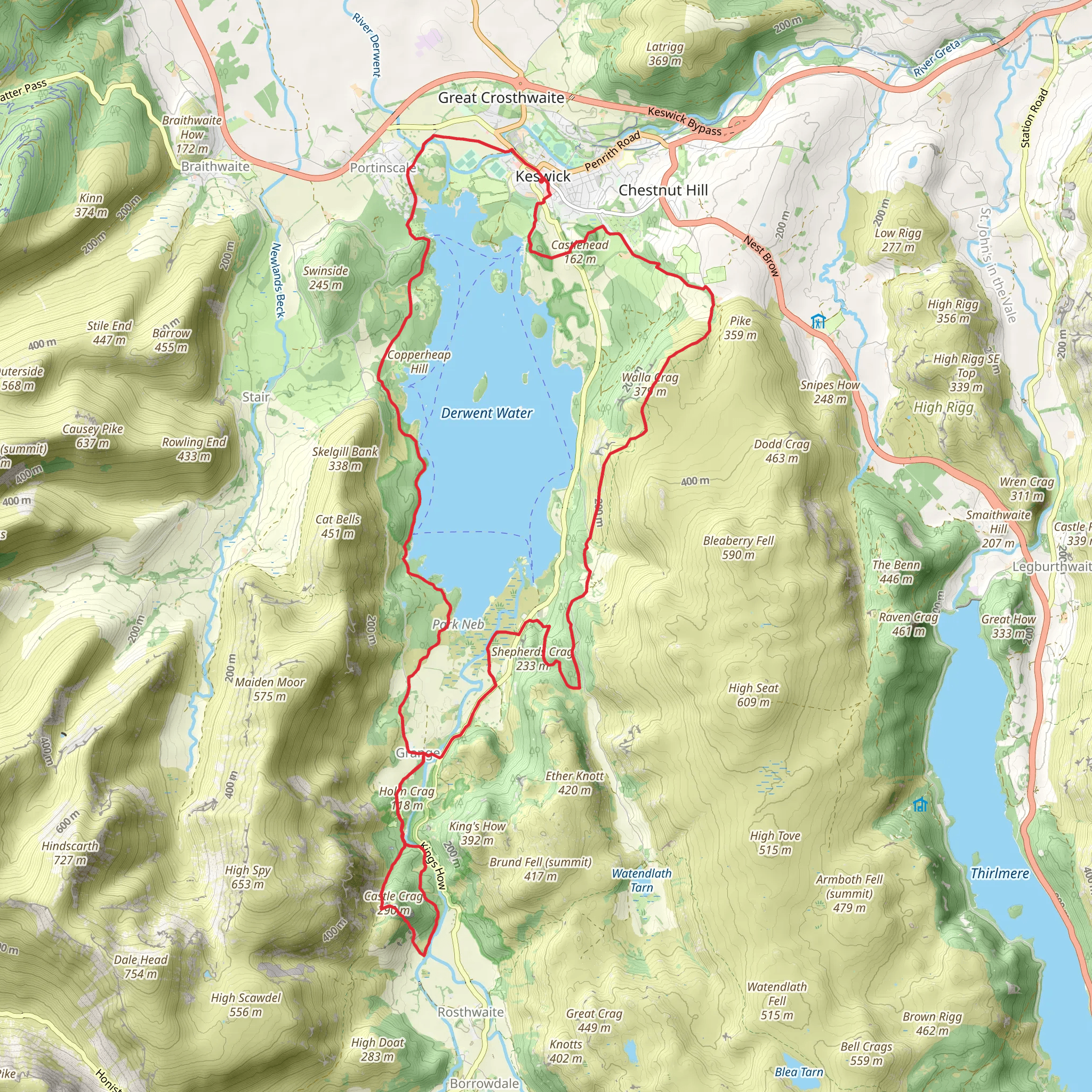 Derwent Water Loop from Keswick mobile static map