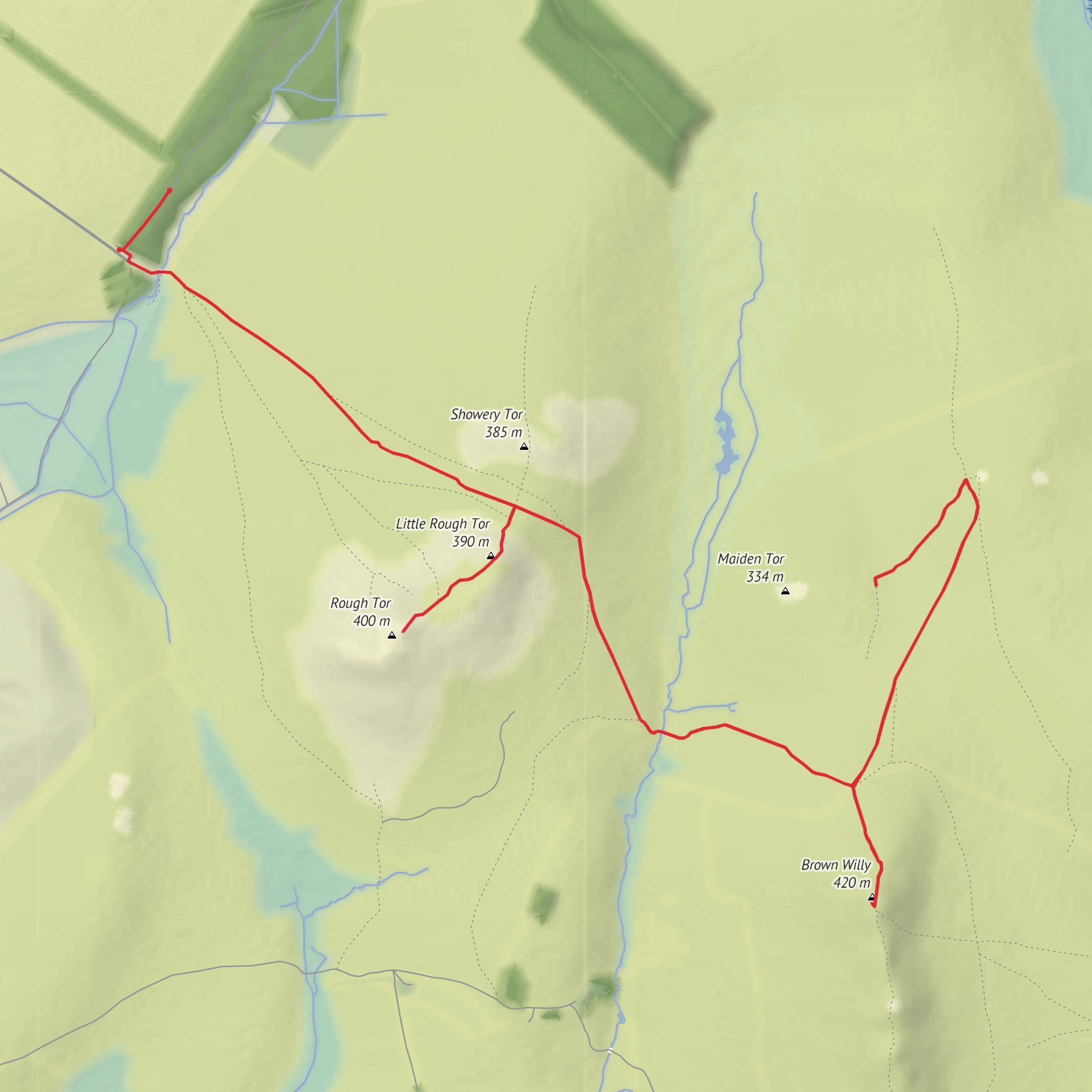 Roughtor to Brown Willy and back mobile static map