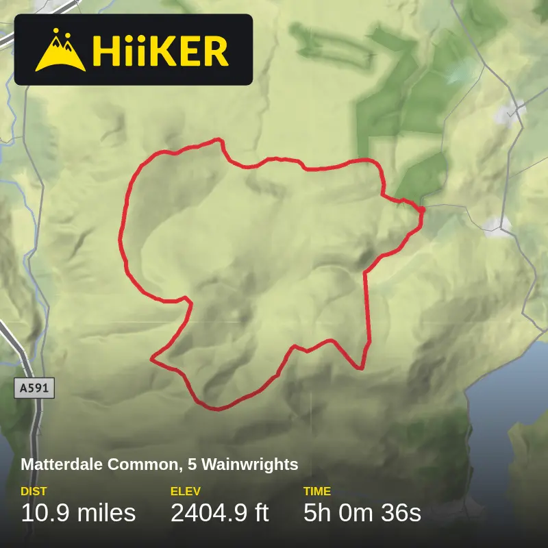 A map preview of the recording Matterdale Common, 5 Wainwrights.