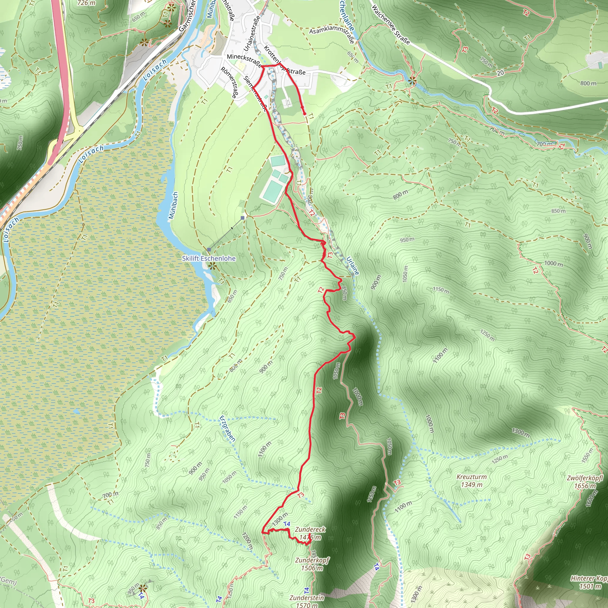 Zundereck via Archtalschluchtweg mobile static map