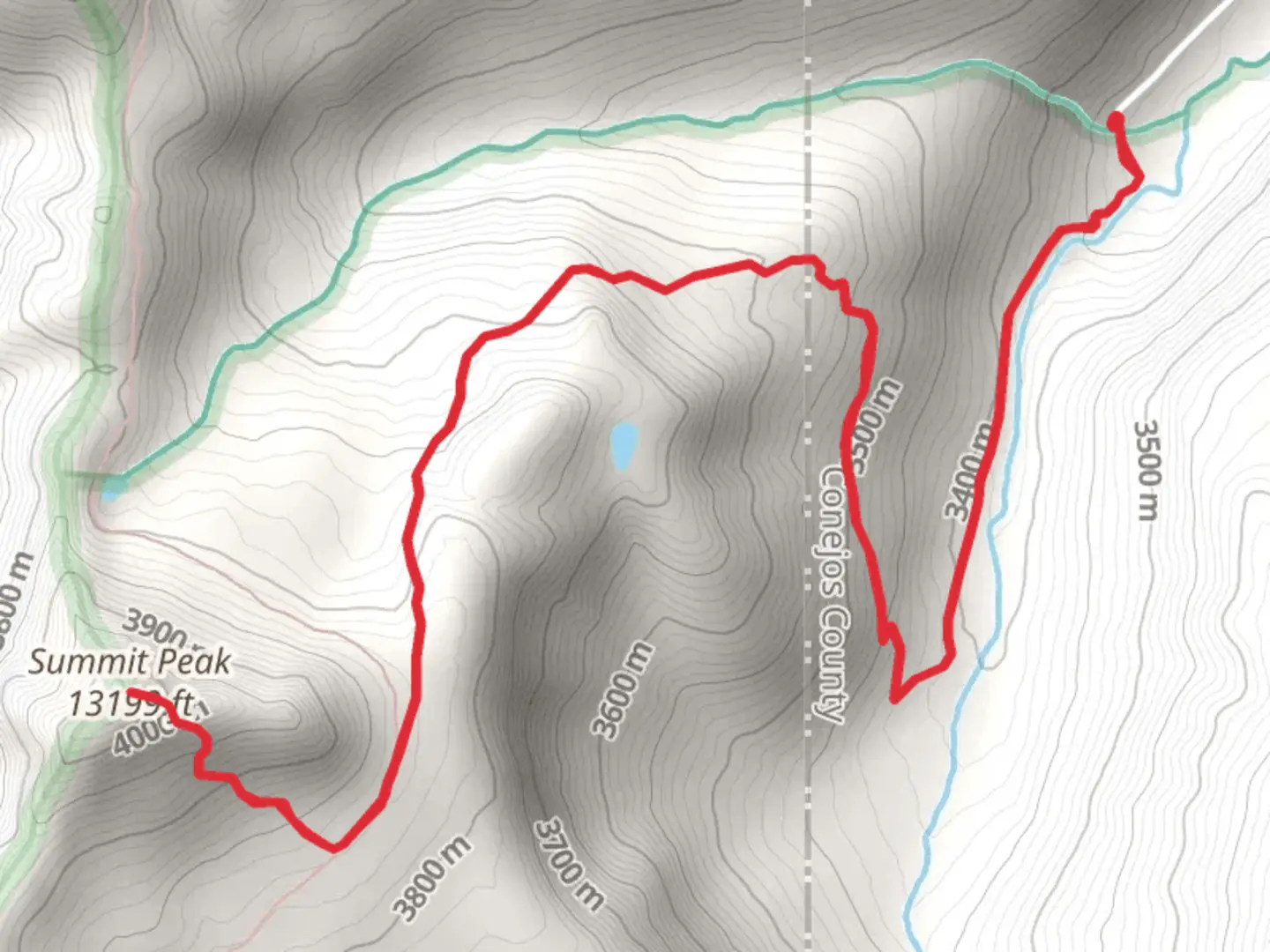An image depicting the trail Summit Peak via Treasure Creek Trail and its surrounding area.